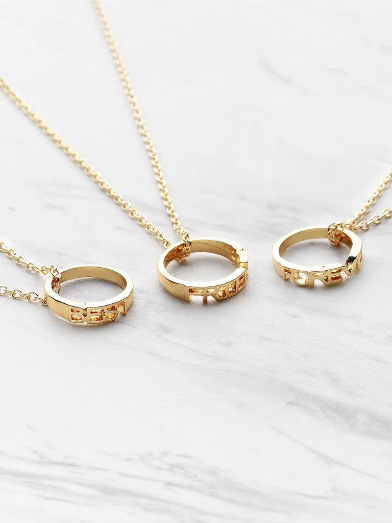 Ring Embellished Friendship Pendant Necklace 3pcs