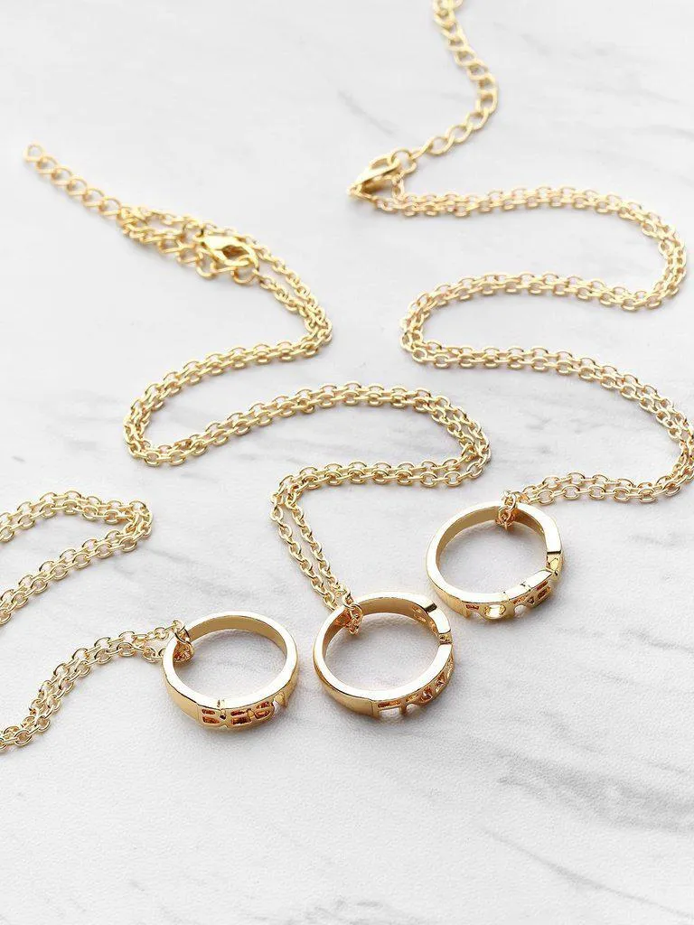 Ring Embellished Friendship Pendant Necklace 3pcs