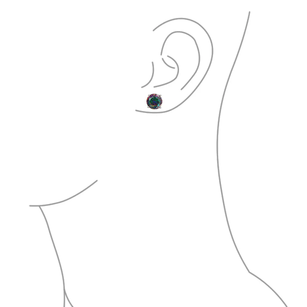 Round Black Mystic Rainbow CZ Stud Earrings Sterling Silver Screw Back 5-9 MM