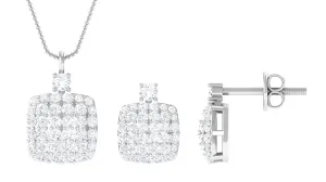 Round Moissanite Square Shape Pendant and Earrings