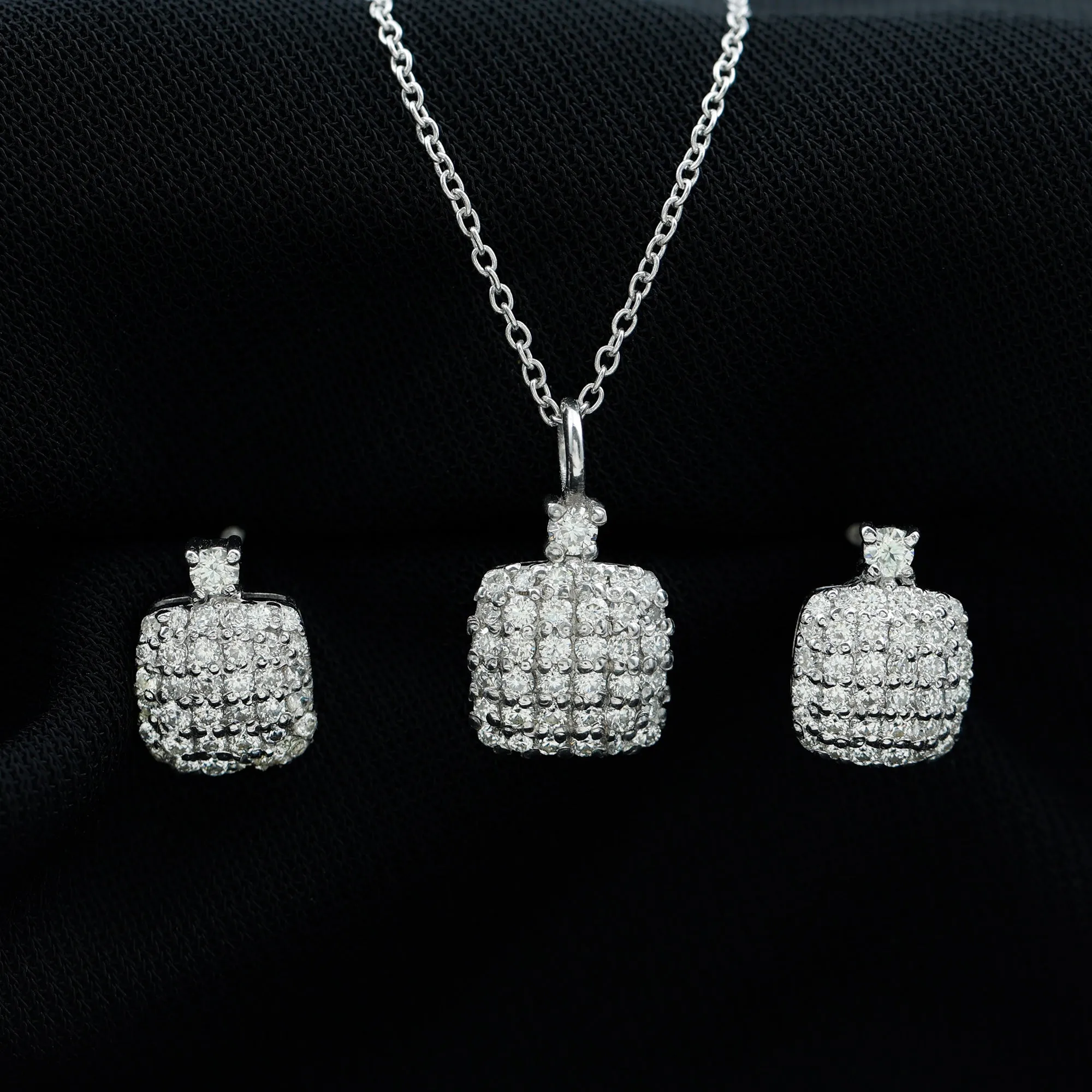 Round Moissanite Square Shape Pendant and Earrings