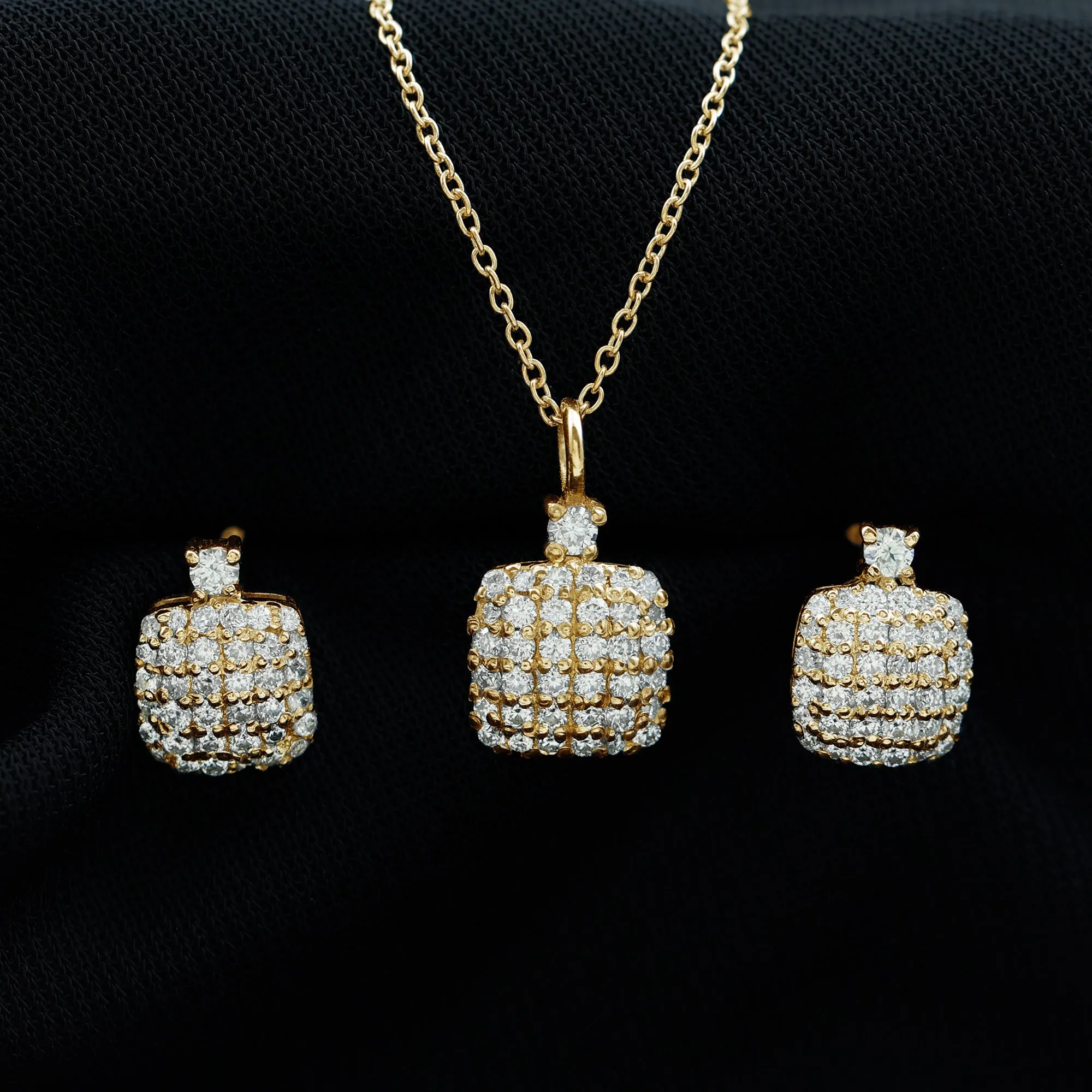Round Moissanite Square Shape Pendant and Earrings