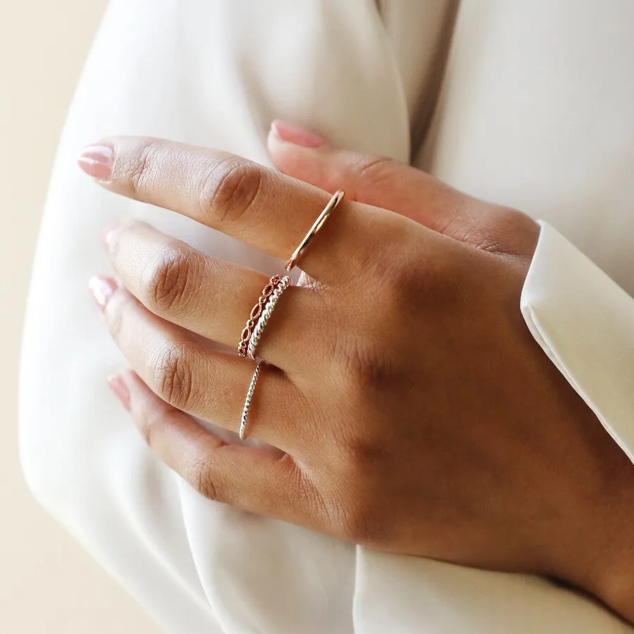 Set of 4 Silver & Rose Gold Stacking Rings 13759