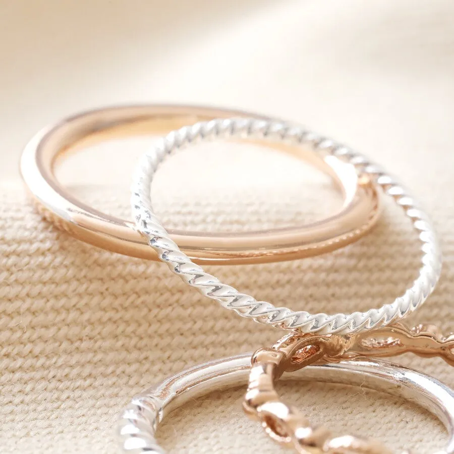 Set of 4 Silver & Rose Gold Stacking Rings 13759