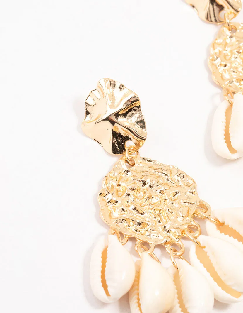 Shell & Molten Gold Drop Earrings