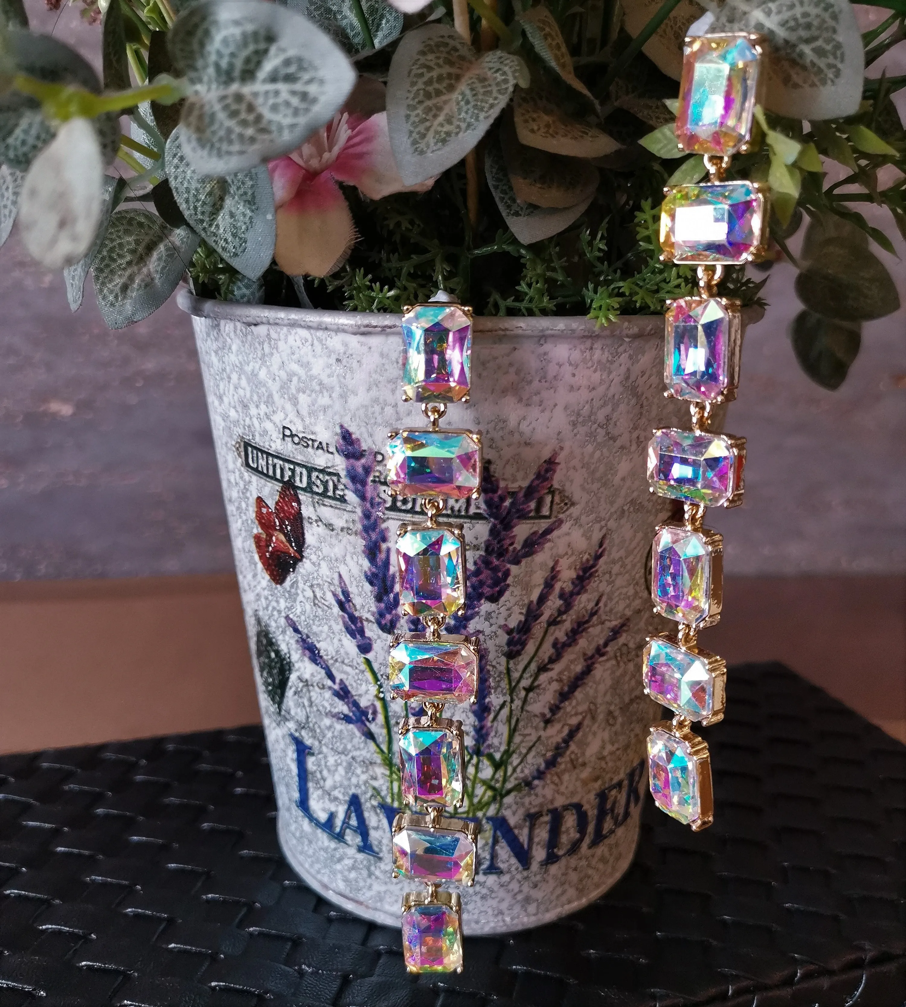 Shining Geometric Glass Crystals Long Dangle Drop Earrings