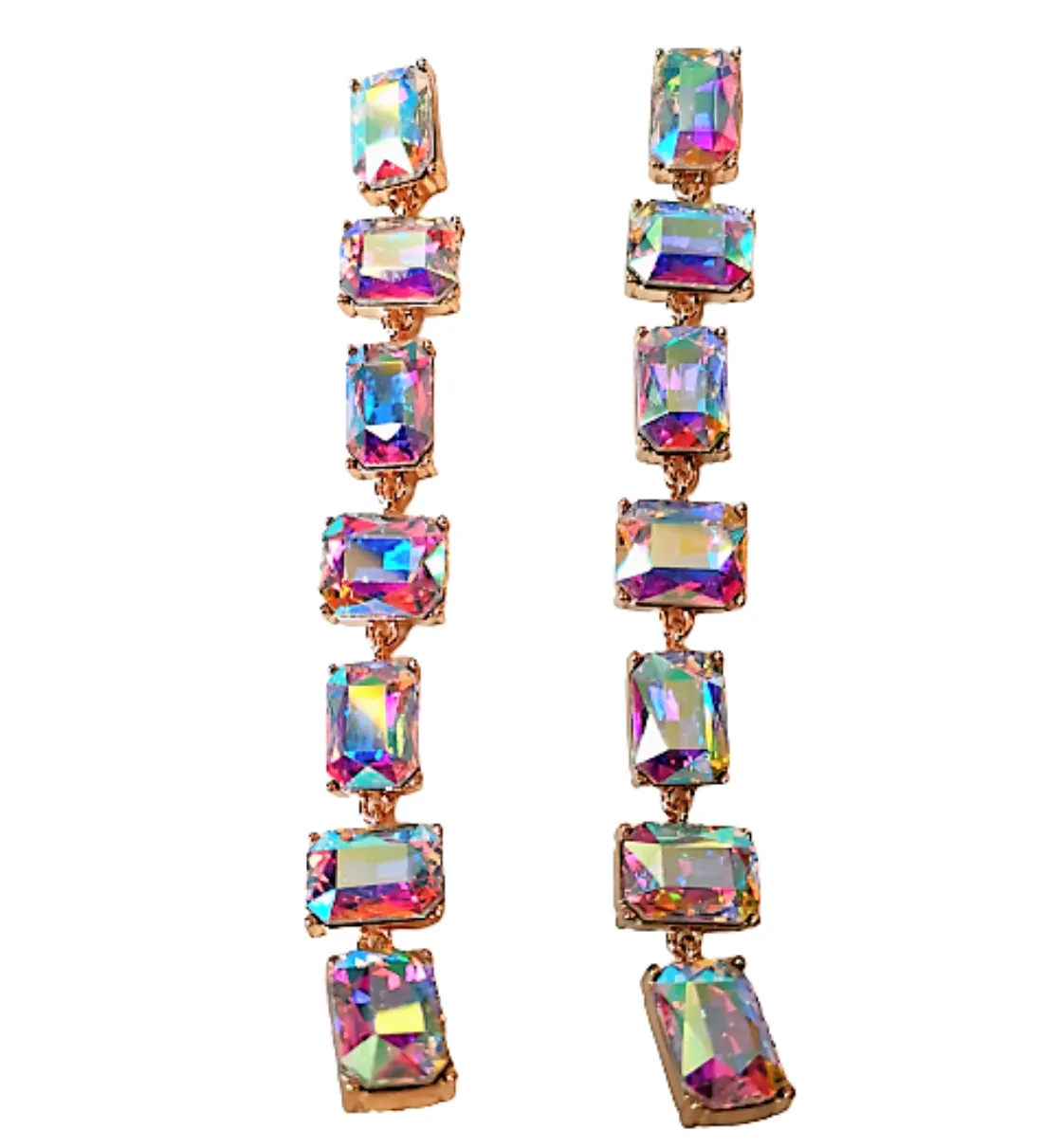 Shining Geometric Glass Crystals Long Dangle Drop Earrings