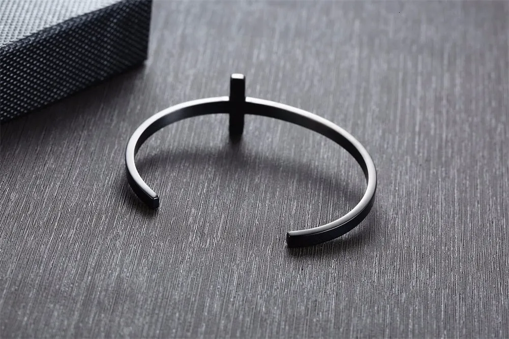 SIDEWAYS CROSS OPEN CUFF BANGLE