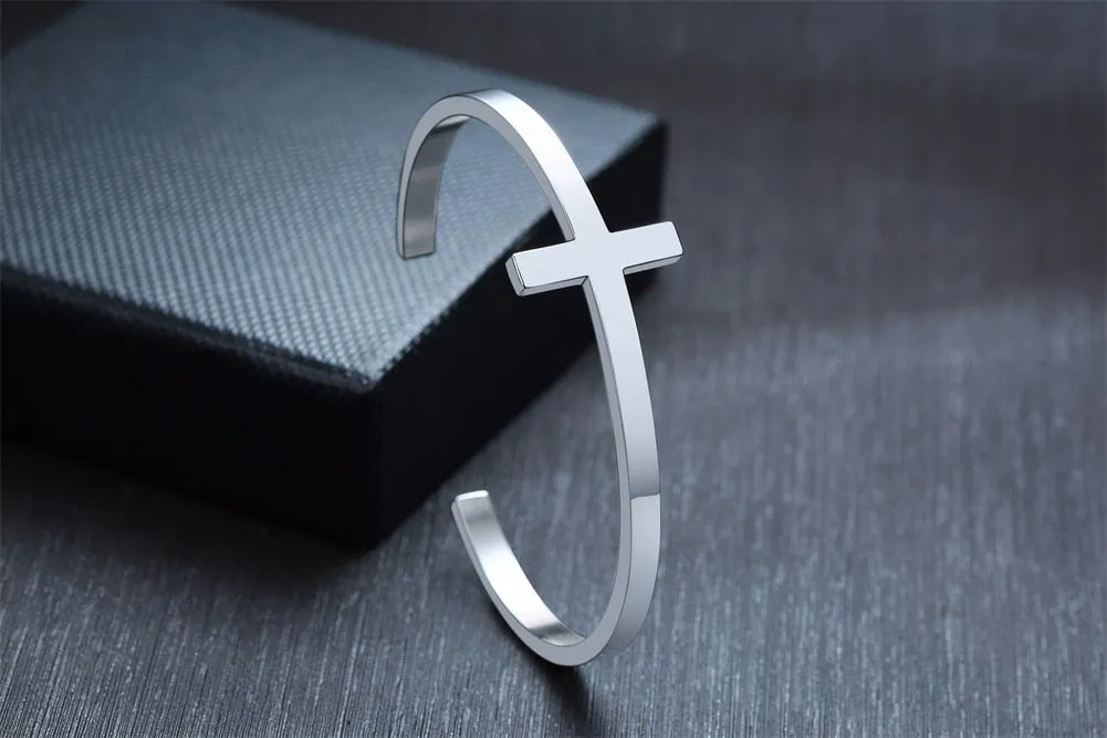 SIDEWAYS CROSS OPEN CUFF BANGLE