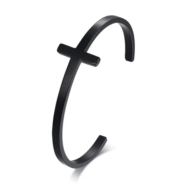 SIDEWAYS CROSS OPEN CUFF BANGLE