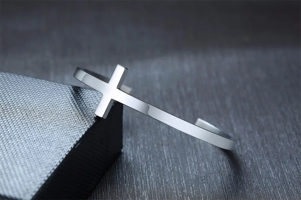 SIDEWAYS CROSS OPEN CUFF BANGLE