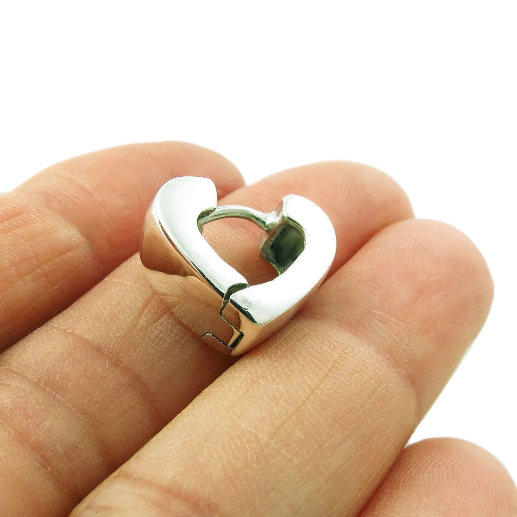 Silver Huggie Heart Earrings