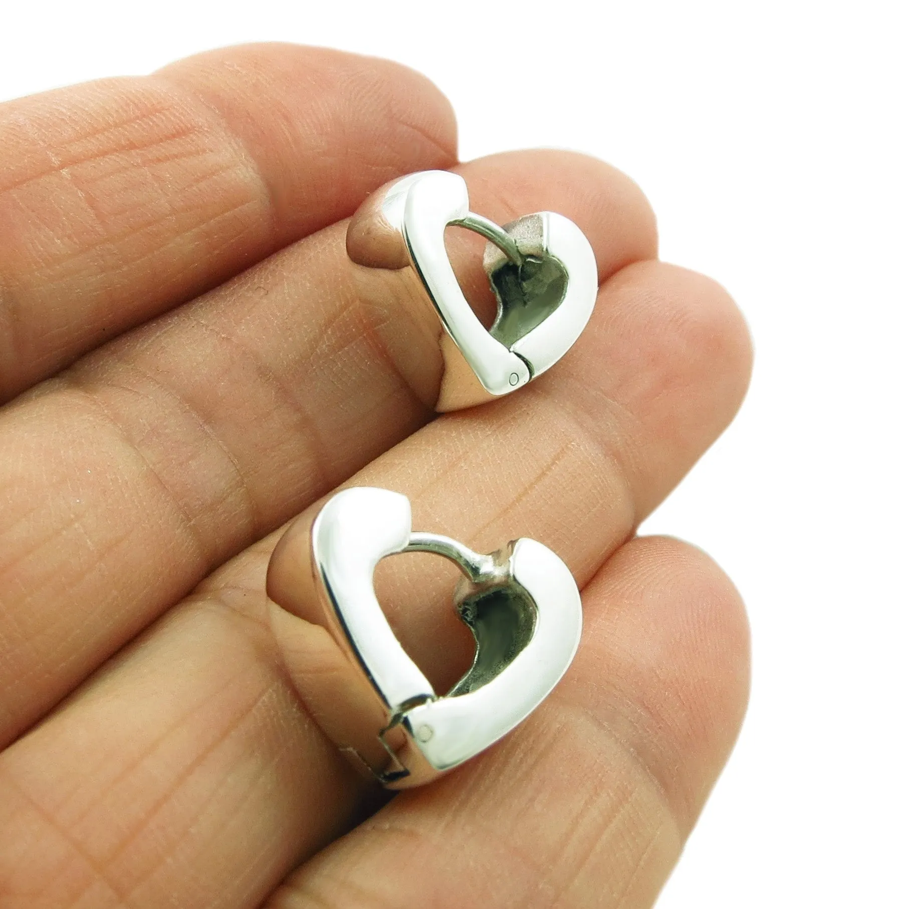 Silver Huggie Heart Earrings