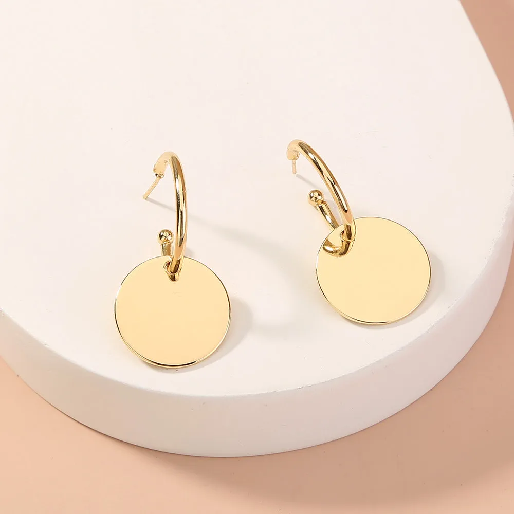Simple metal c-shaped Earhook, stylish round pendant earrings for women