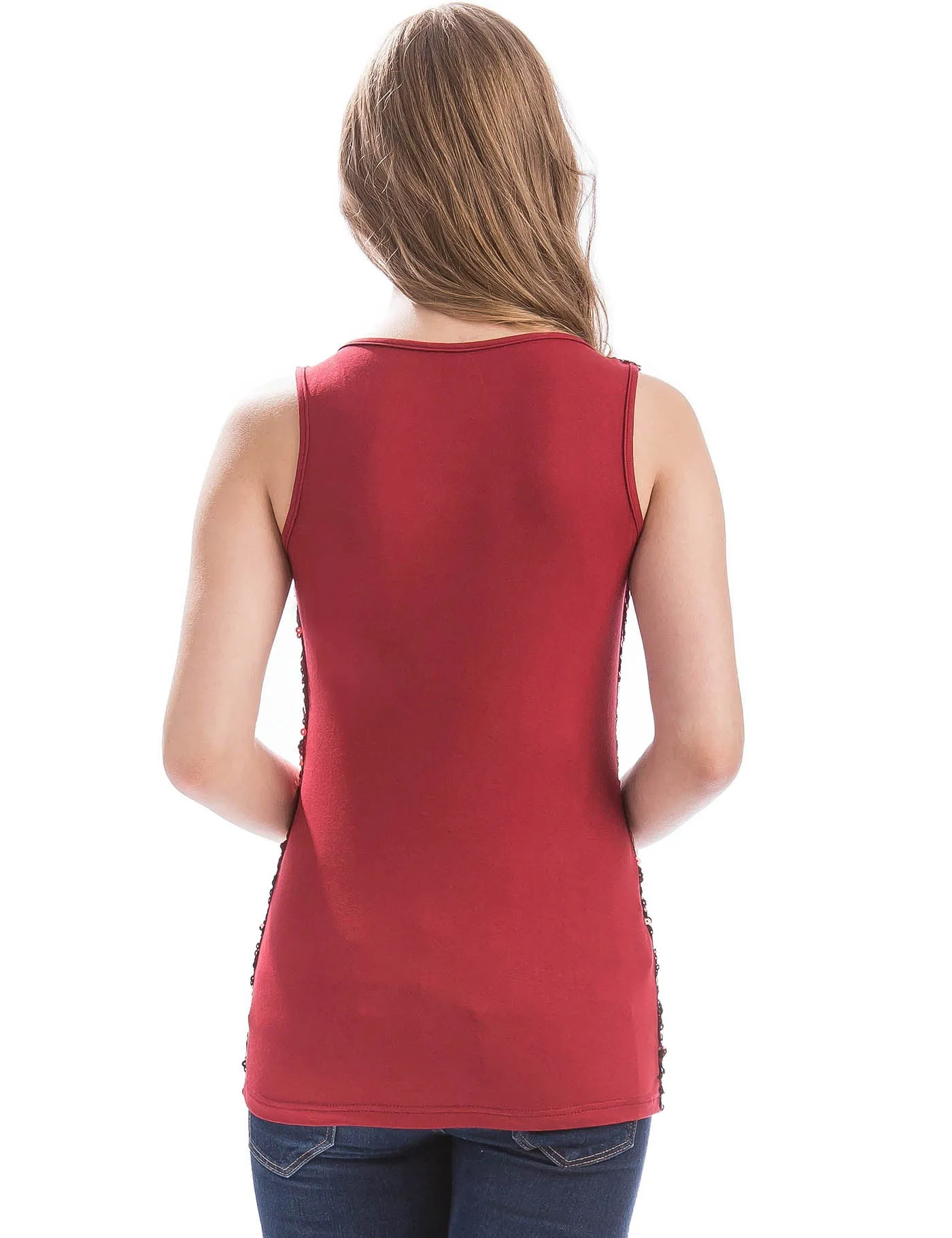 Sleeveless Glitter Sequin Tops Gradient Tank Club Party Vest