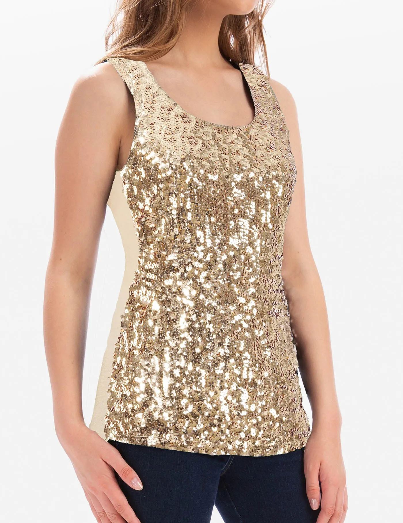 Sleeveless Glitter Sequin Tops Gradient Tank Club Party Vest