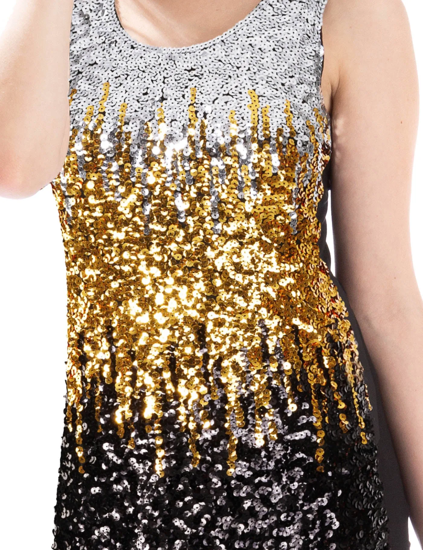 Sleeveless Glitter Sequin Tops Gradient Tank Club Party Vest