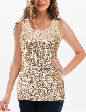 Sleeveless Glitter Sequin Tops Gradient Tank Club Party Vest