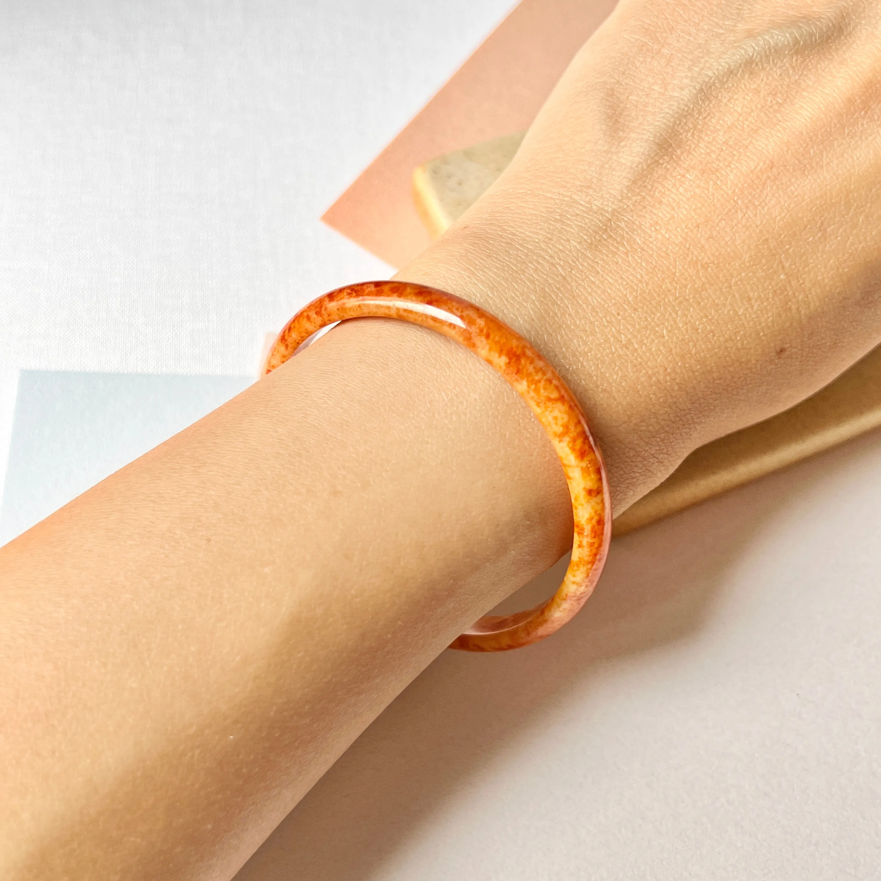 SOLD OUT: 52mm A-Grade Natural Orangey Red Jadeite Modern Round Bangle No.151982