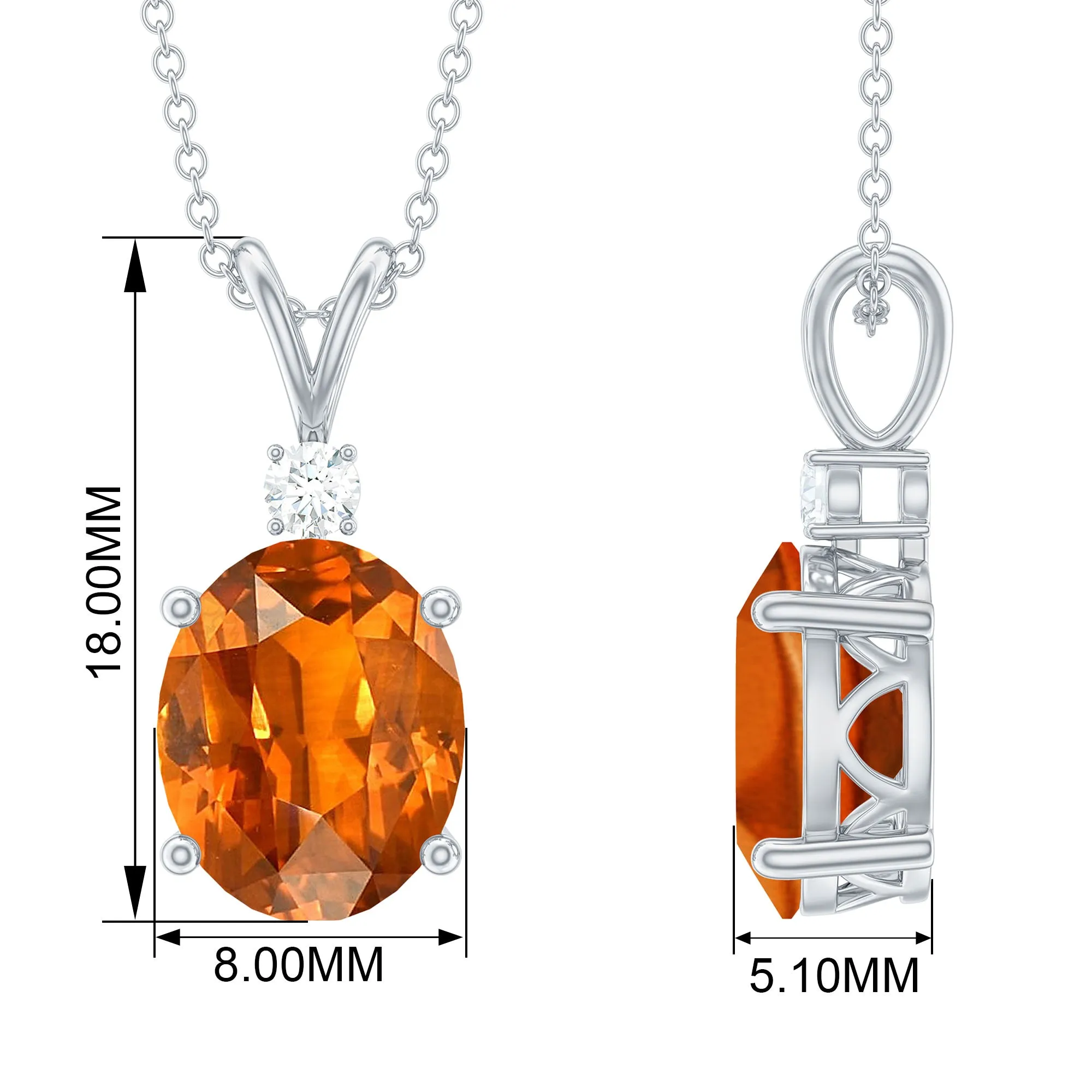 Solitaire Created Orange Sapphire Oval Pendant with Moissanite