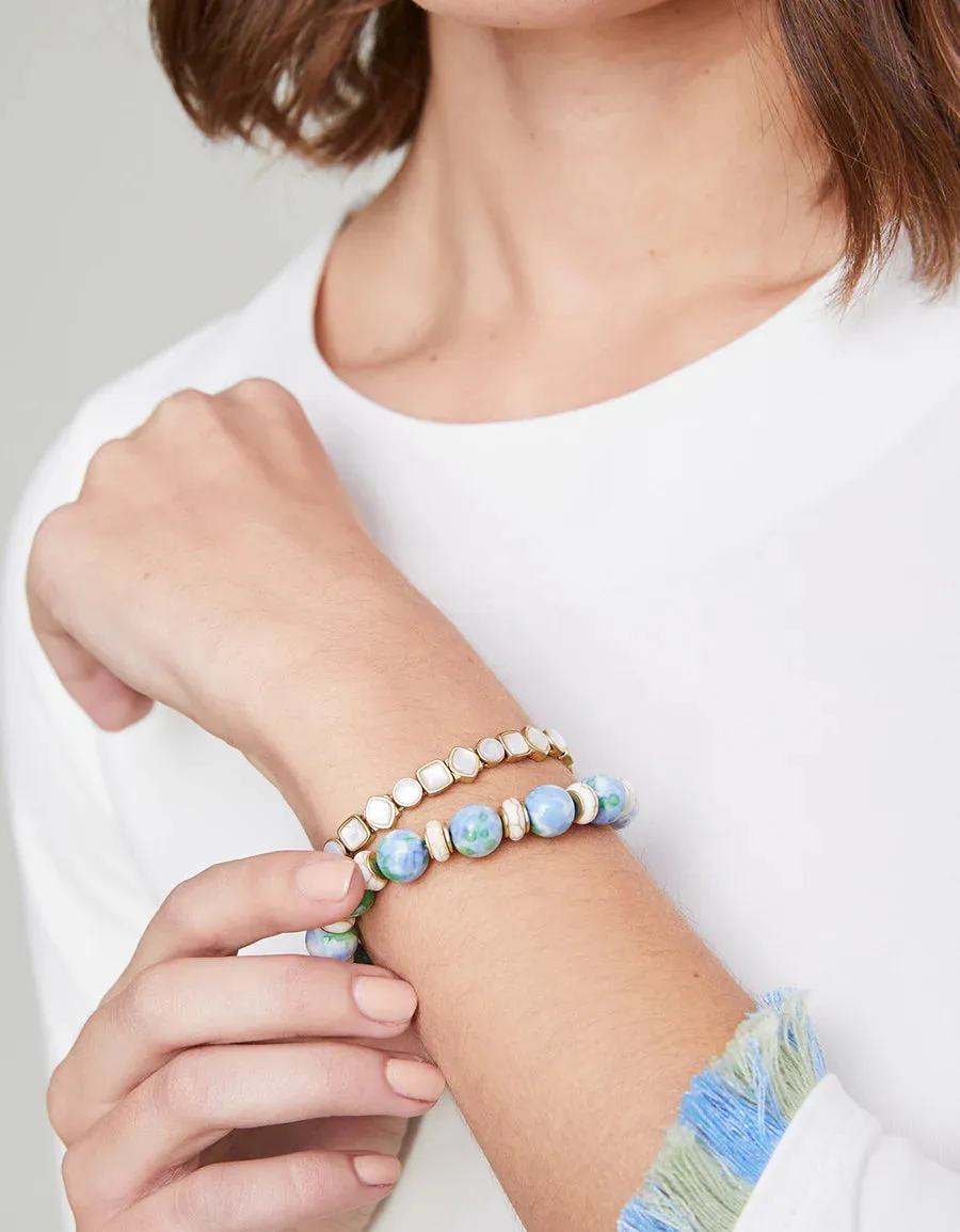 Spartina Stone Stretch Bracelet 10mm Mottled Jade Green/Blue