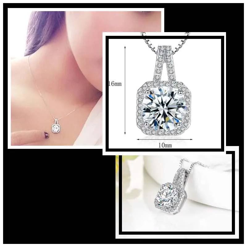 Square Cubic Zirconia Necklace in Sterling Silver