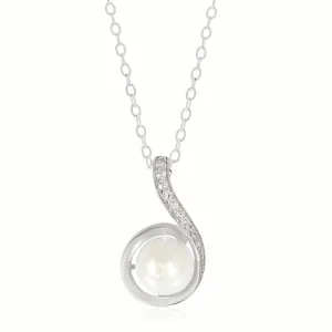 Sterling Silver 8.5-9 mm Fresh Water Pearl and Cubic Zirconia Pendant