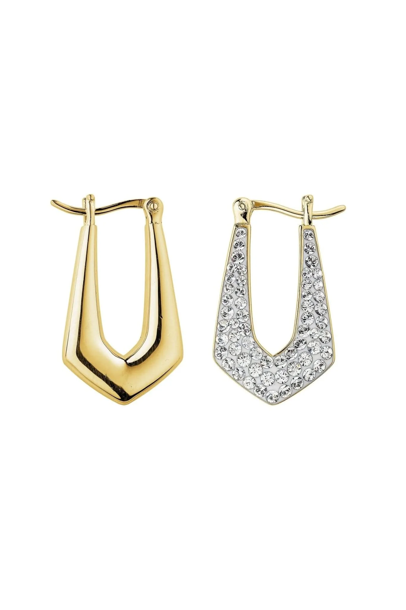 Sterling Silver Gold Plated Crystal Crystal Geo Hoop Earrings