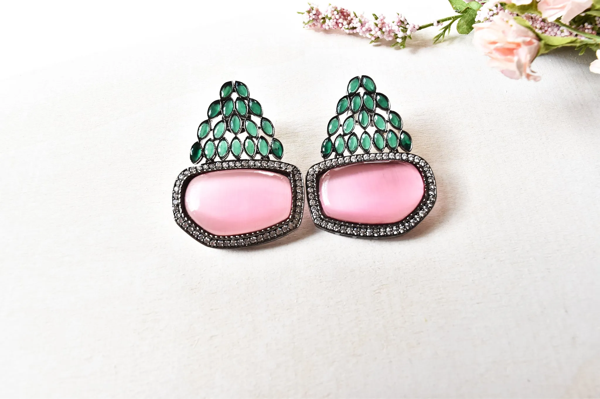 Studded Cabochon Earrings
