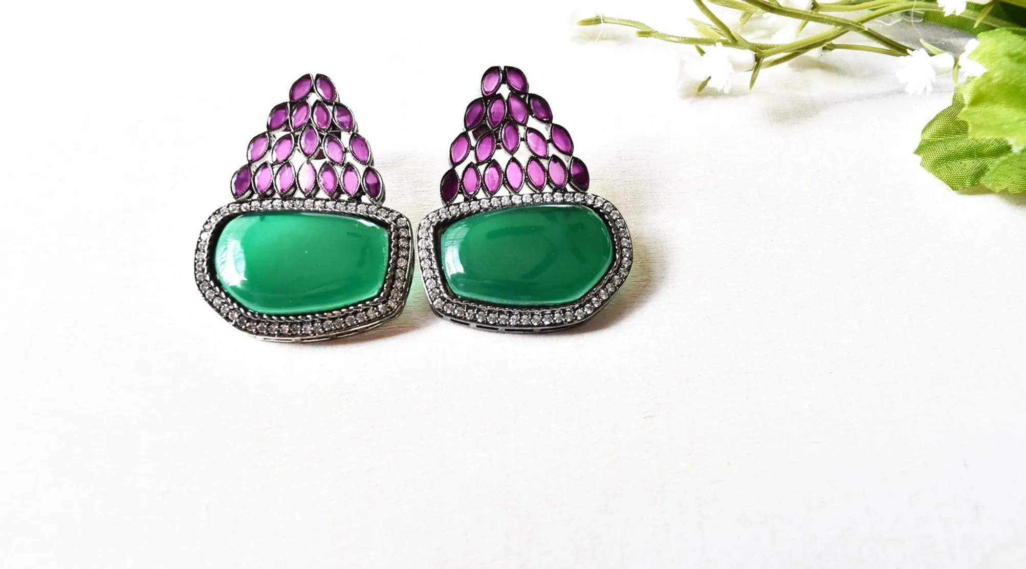 Studded Cabochon Earrings