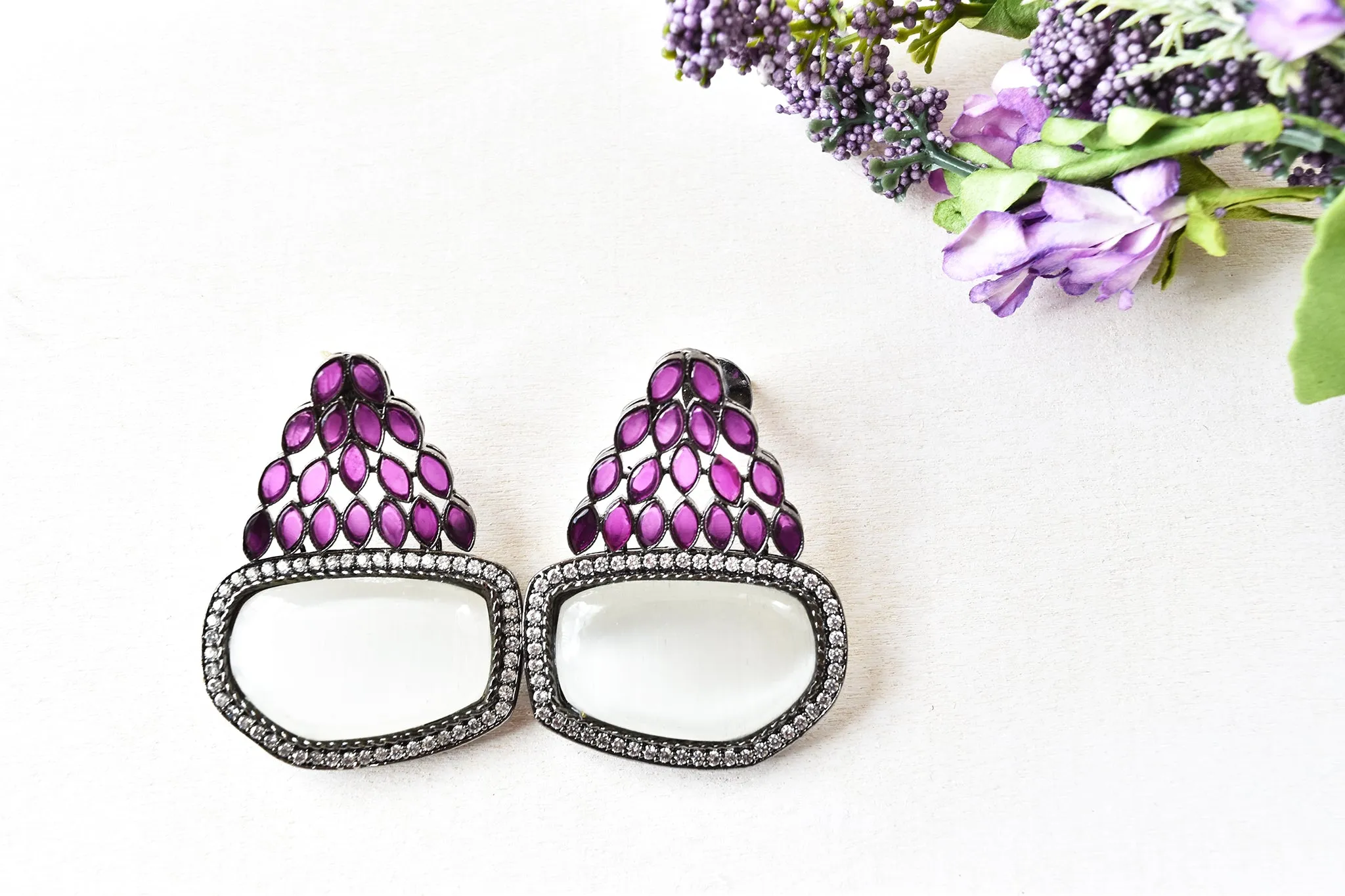 Studded Cabochon Earrings