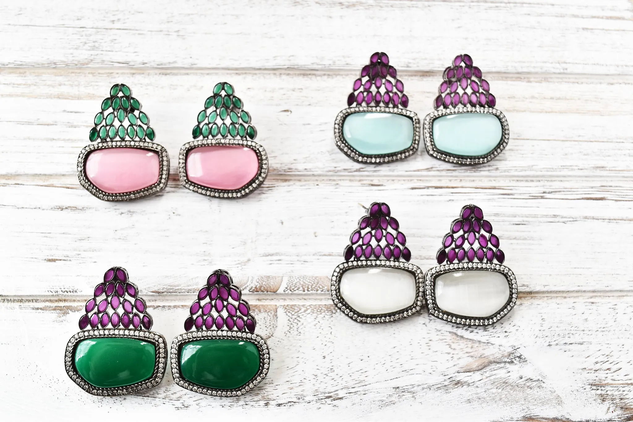 Studded Cabochon Earrings