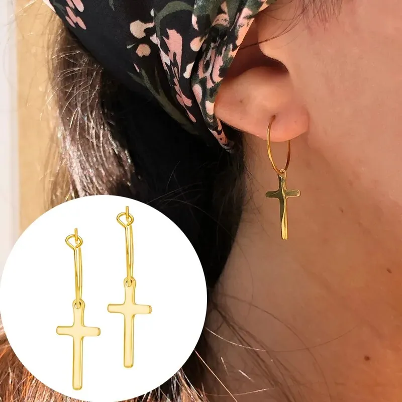 Stylish Stainless Steel Geometric Hoop Earrings with Bohemian Flair