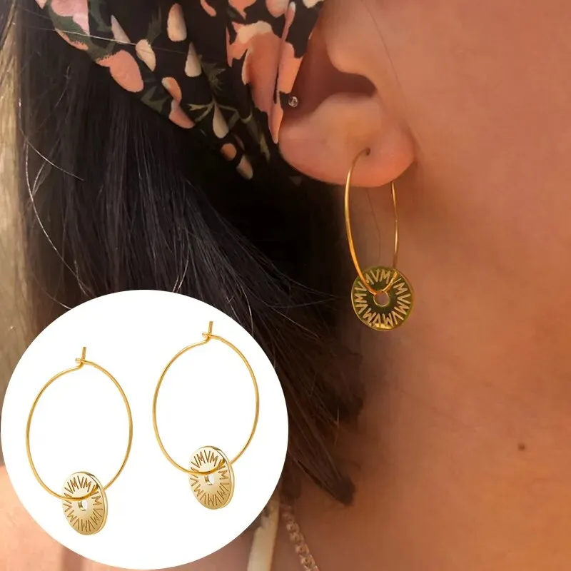 Stylish Stainless Steel Geometric Hoop Earrings with Bohemian Flair