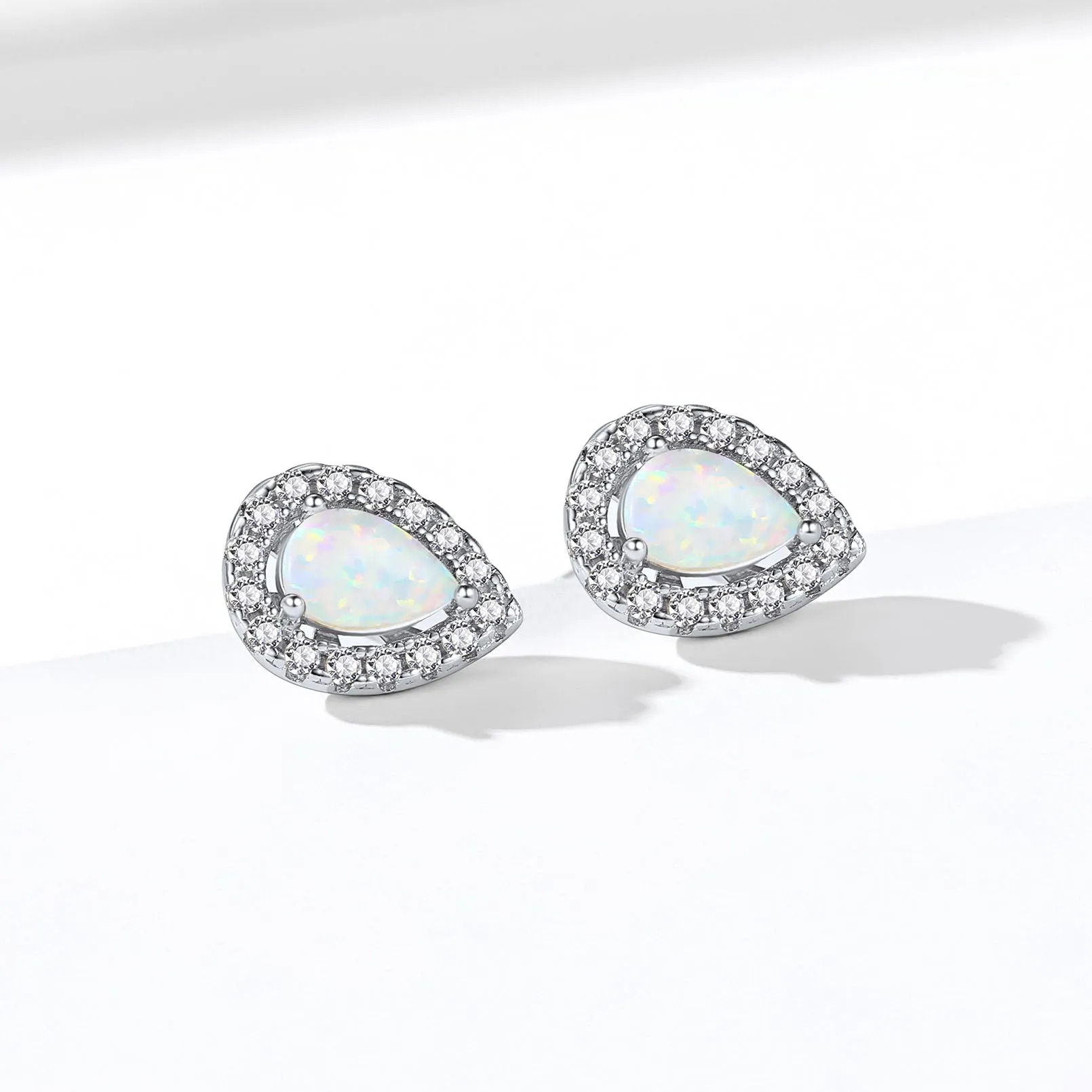 Stylish Teardrop Cubic Zirconia Opal Stud Earrings