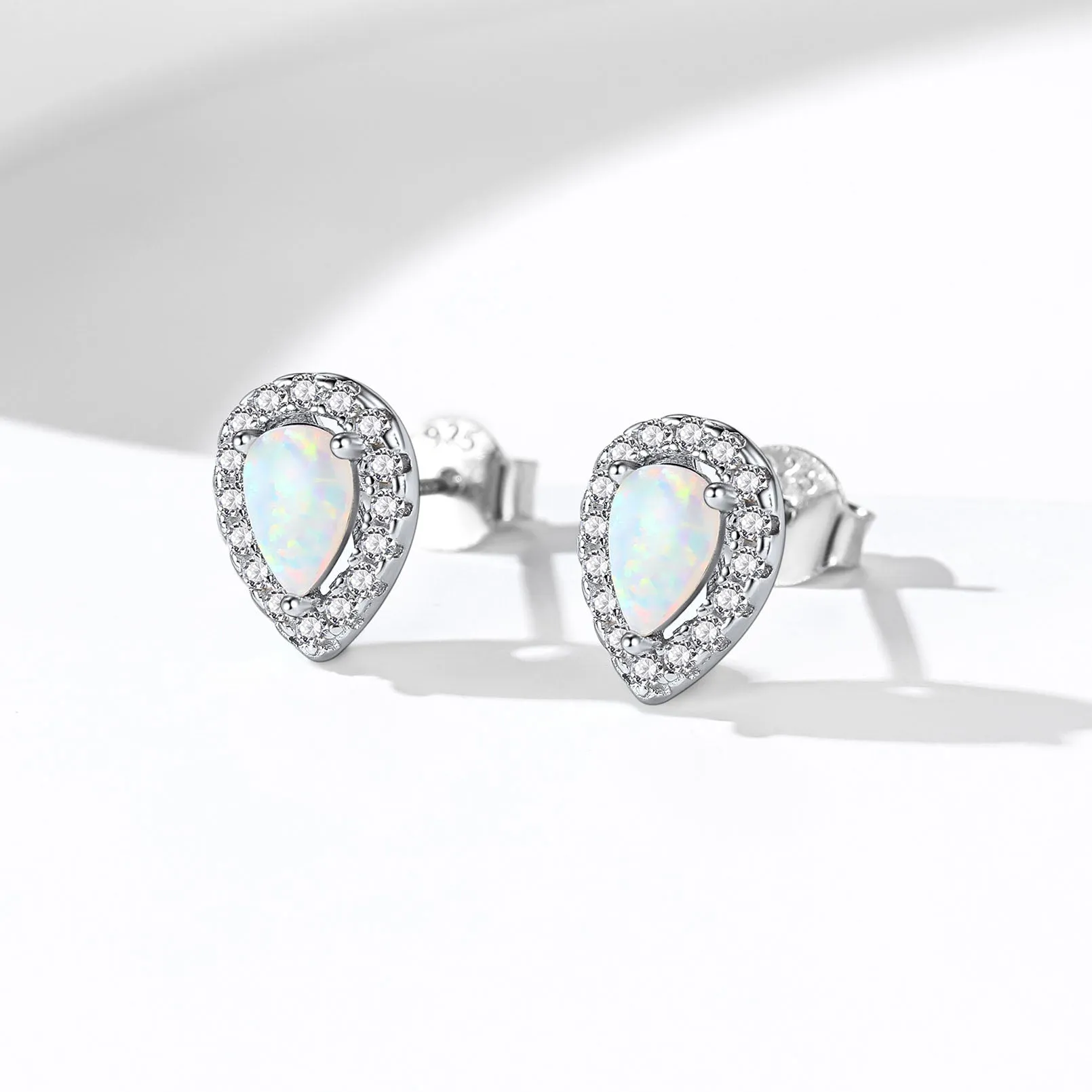 Stylish Teardrop Cubic Zirconia Opal Stud Earrings
