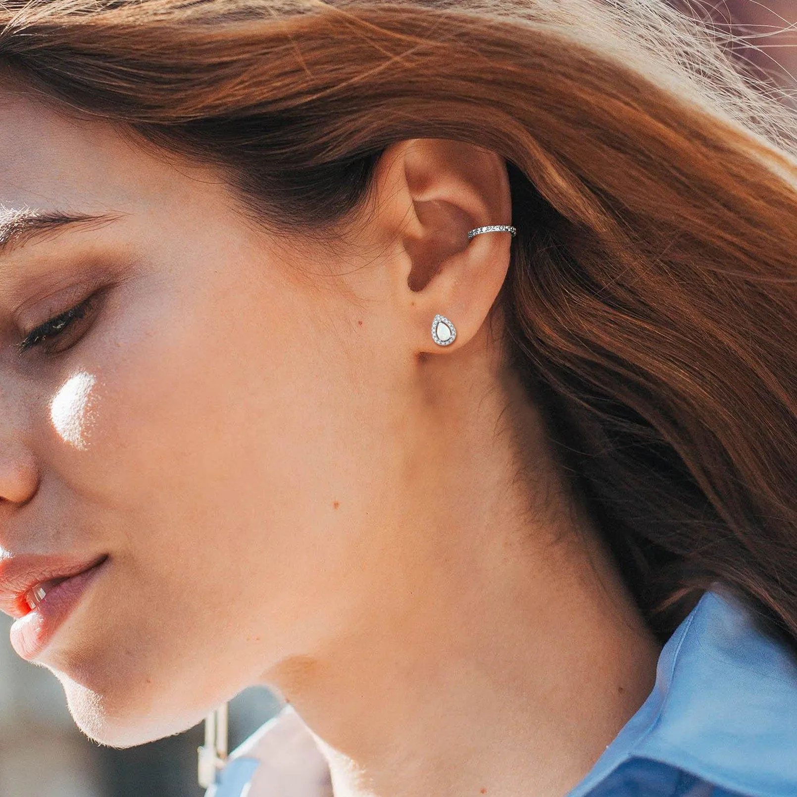 Stylish Teardrop Cubic Zirconia Opal Stud Earrings