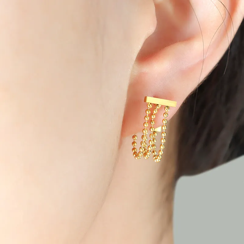 Stylish Three-Layer Bead Tassel Earrings - Fashionable Women's Stud Ear Jewelry