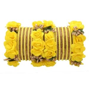 Sukriti Beautiful Handcrafted LemonYellow Flower Designer Silk thread Bridal Chuda Wedding Bangles for Women – Set of 22