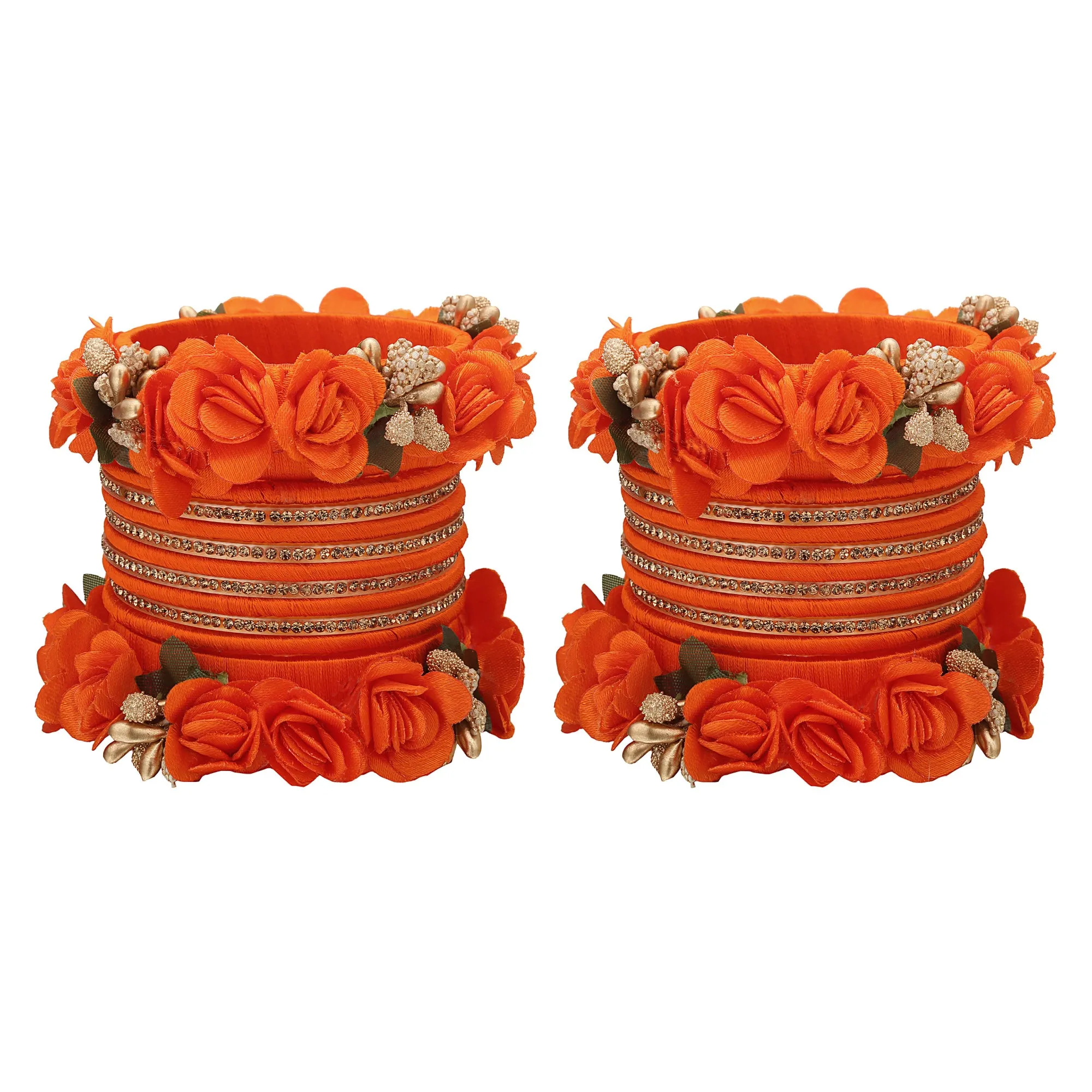 Sukriti Beautiful Handcrafted Orange Flower Designer Silk thread Bridal Chuda Wedding Bangles for Women – Set of 22