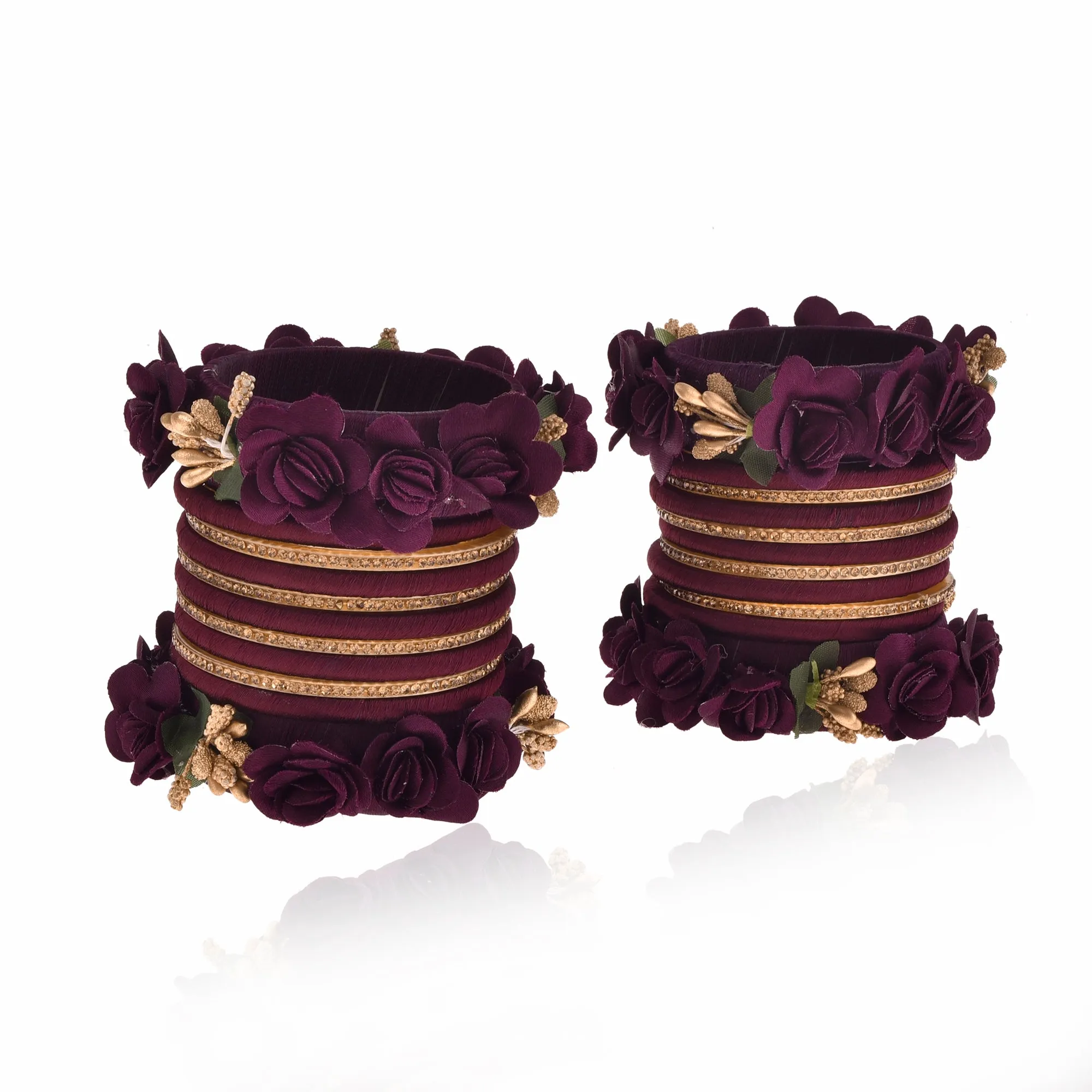 Sukriti Beautiful Handcrafted Wine Flower Designer Silk thread Bridal Chuda Wedding Bangles for Women – Set of 22