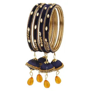 Sukriti Designer Silk Thread Tassel Latkan Velvet Navy-Blue Bangle for Girls & Women – Set of 4