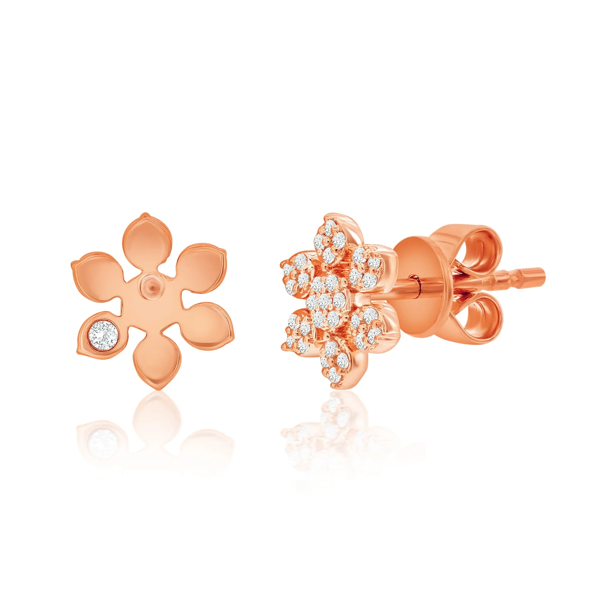 Suzy Levian 14K Rose Gold & .13 cttw Diamond Pave Snowflake Earrings