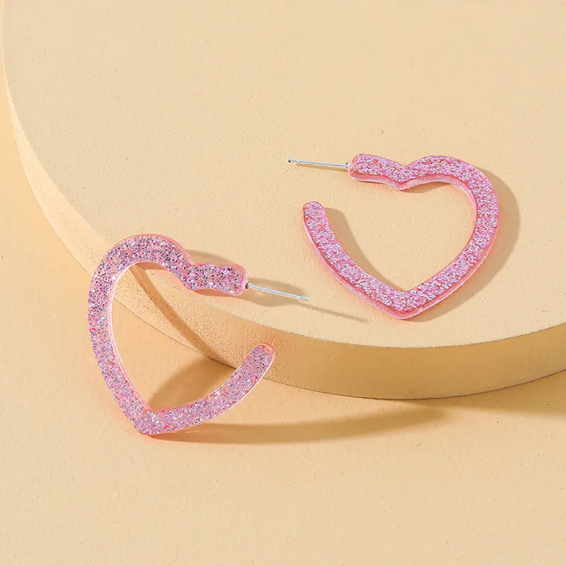 Sweet Pink Acrylic Love Earrings - Stylish Japanese and Korean Fashion Statement Piece