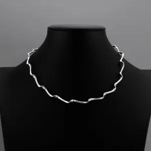 Thin Sterling Silver Wavy Choker Necklace