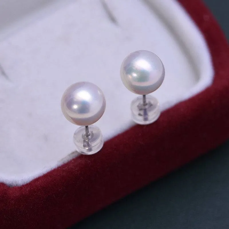 Timeless AAAA White Freshwater Round Pearl Stud Earrings