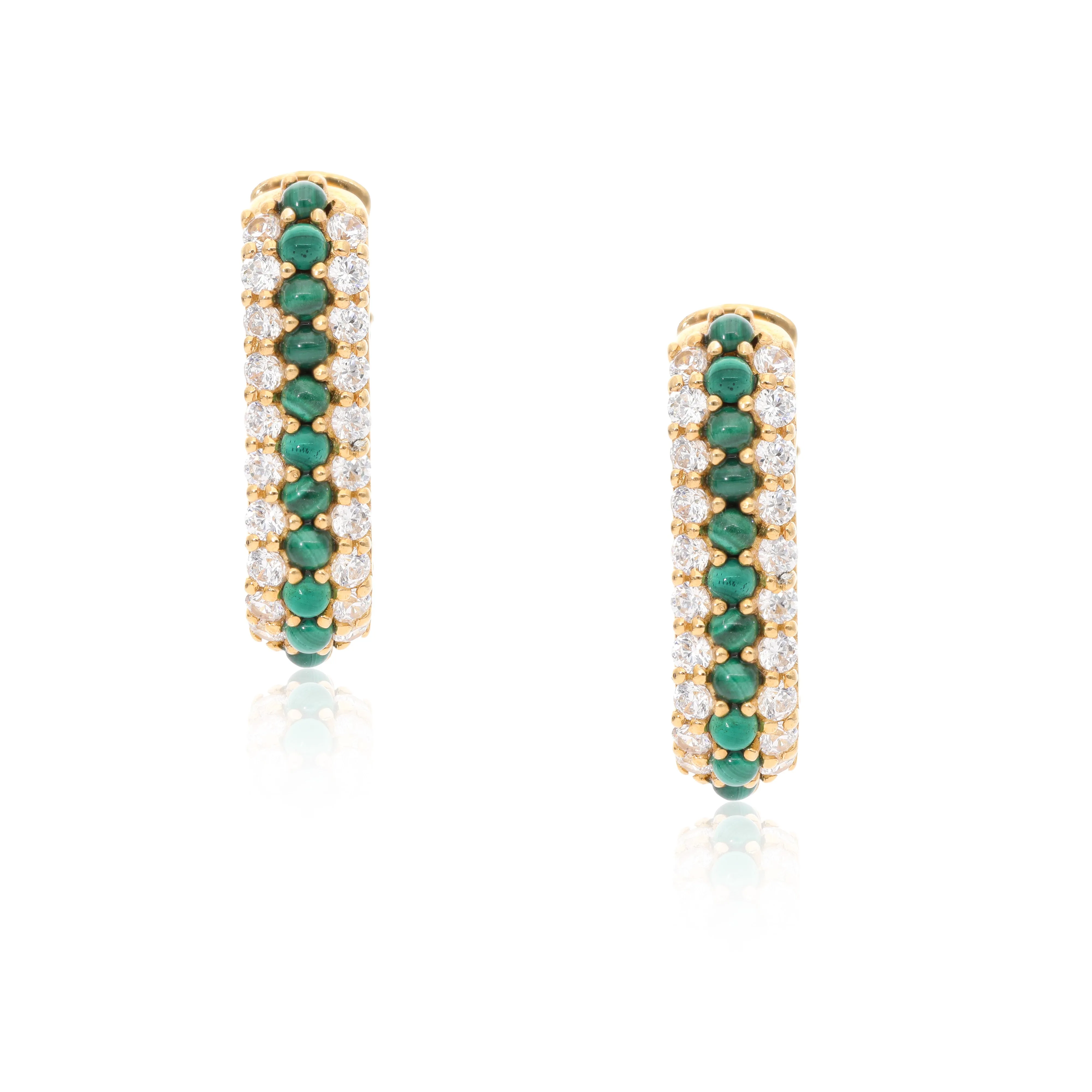 Timeless Sparkle U-shaped Malachite Vermeil Hoops