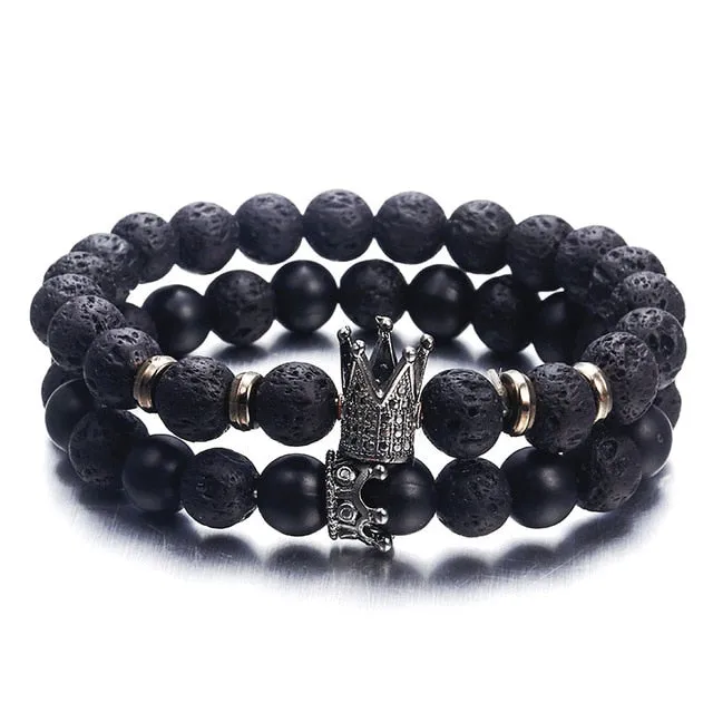 Trendy Lava Stone Pave CZ Imperial Crown And Helmet Charm
