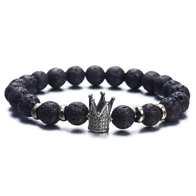 Trendy Lava Stone Pave CZ Imperial Crown And Helmet Charm