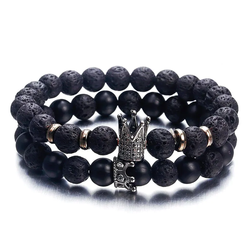 Trendy Lava Stone Pave CZ Imperial Crown And Helmet Charm